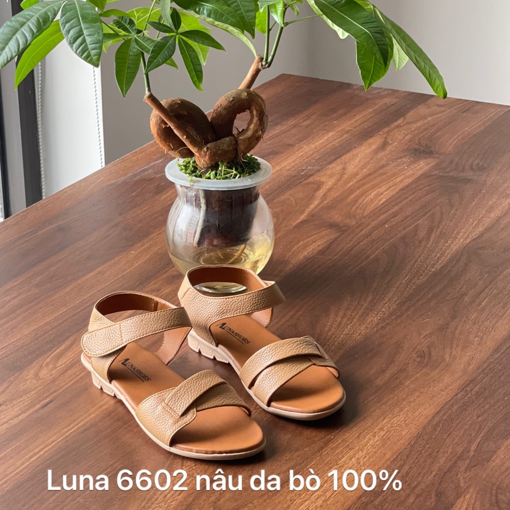 Dép sandal Lunashoes (6602) da bò 100% da thật mũi tròn quai hậu nữ đi học, đi chơi thời trang