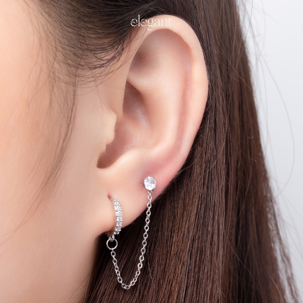Khuyên tai vòng xích và đá CRYSTAL CHAIN HOOP Elegant