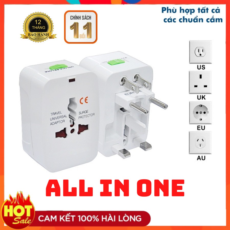 Ổ cắm All in One | Ổ cắm du lịch | Chuyển đổi 3 chân sang 2 chân | Chất lượng cao | Cực An toàn | Bảo hành 12 Tháng