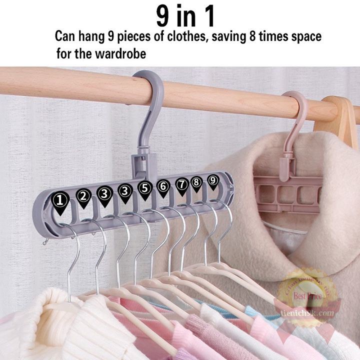 Móc treo quần áo đa năng 9 lỗ - thanh treo cà vạt tất đồ sơ sinh