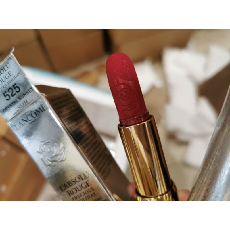 Son Lancome L'absolu Rouge Ruby Cream Precious Holiday limited, vỏ nhũ bạc.