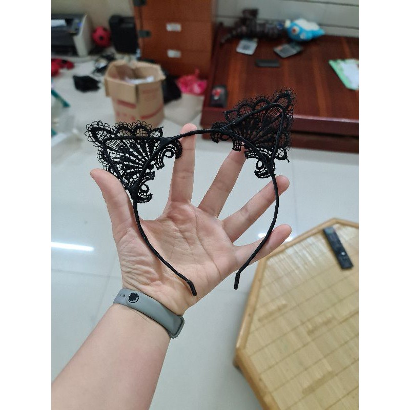 Bờm Tai Mèo Phối Ren, Bờm Tai Mèo Cosplay, Băng Đô Tai Mèo Ren Đen Sexy