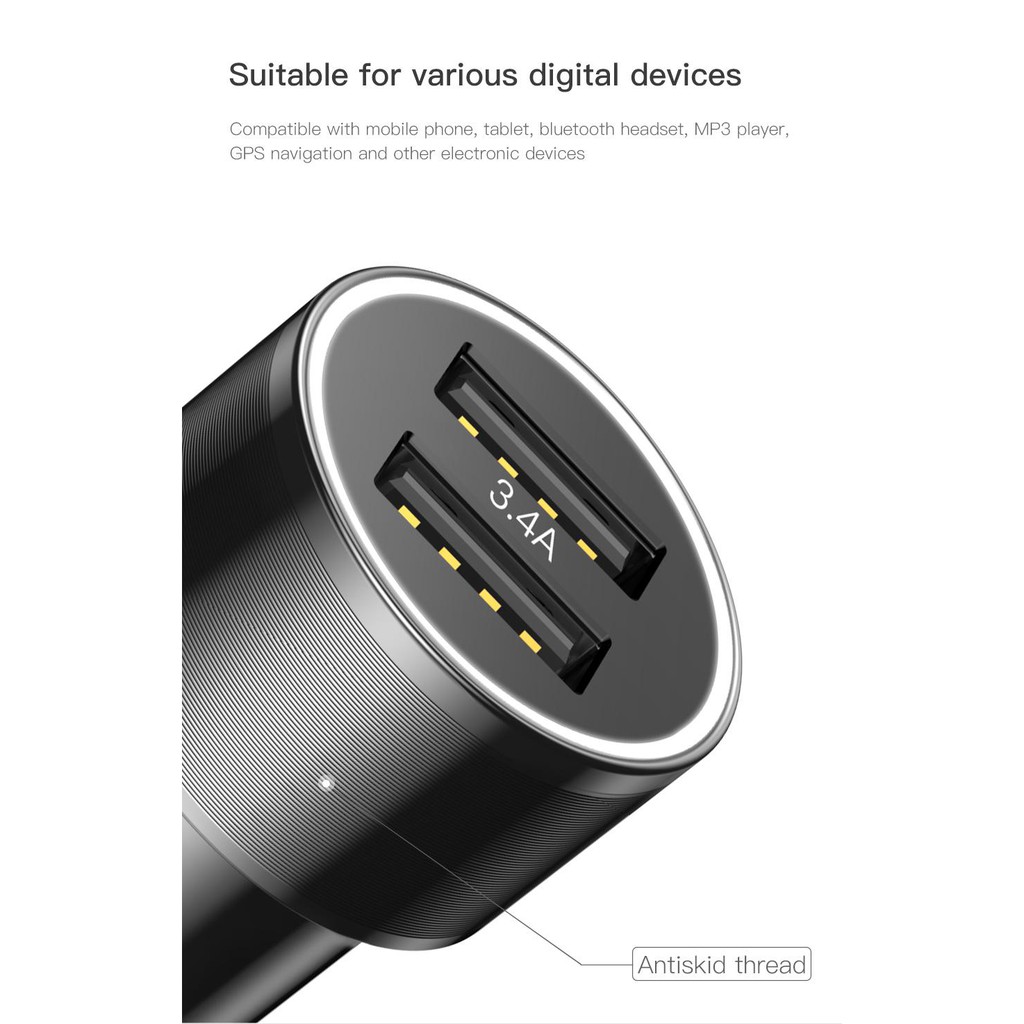 Sạc Điện Thoại 2 Cổng USB 5V 3.4A Trên Ô Tô - Baseus Small crew Car Charger, Chính Hãng siêu bền | BigBuy360 - bigbuy360.vn