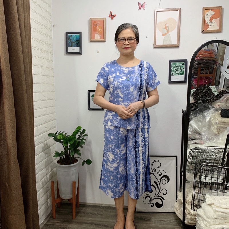 💥Bộ Lanh Trung Niên Áo Cộc Tay Quần Ống Sớ Trung Niên, Bộ Tone Mặc Nhà Cho Mẹ