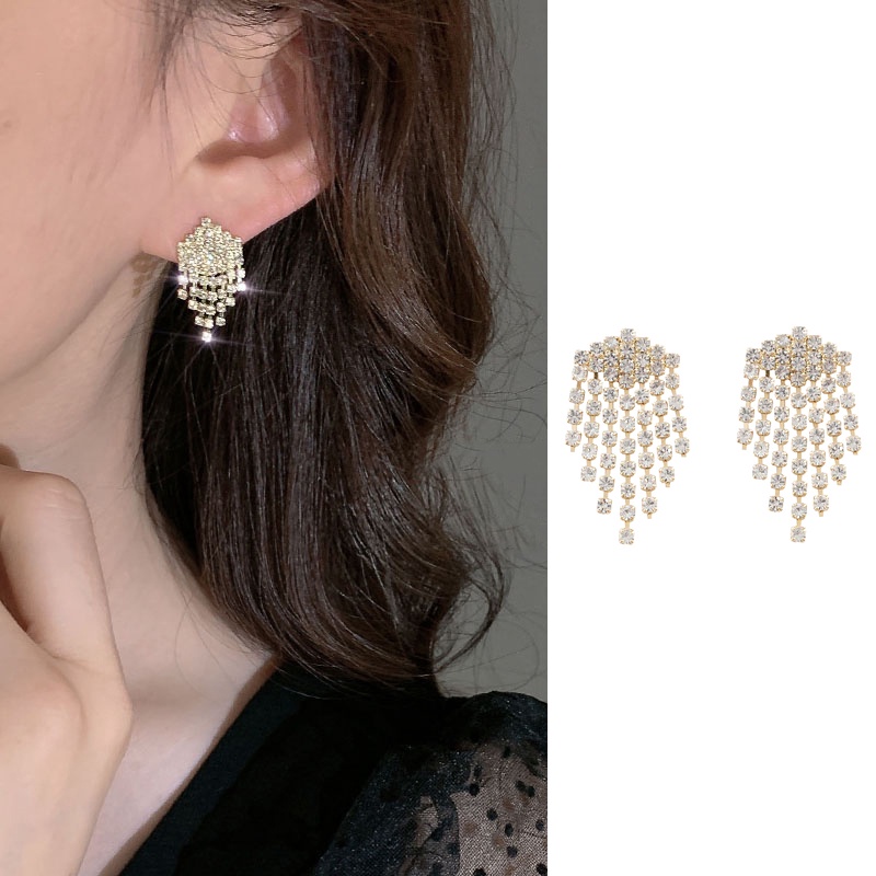 Bông tai tua rua đính đá lấp lánh thời trang