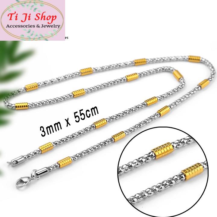 DÂY CHUYỀN NAM 3 ly INOX THỜI TRANG DC173 kiểu bông dừa bọc khoen mạ vàng cách điệu siêu đẹp, bền màu, chuẩn thời trang