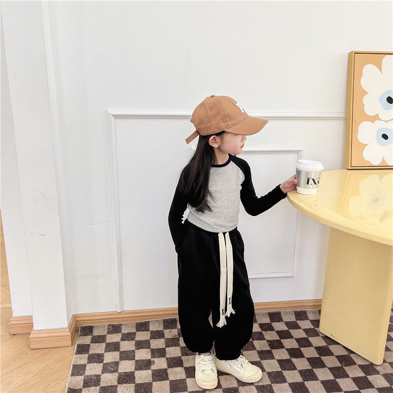 Set Đồ Thể Thao 2 Món Phối Màu Sắc Tương Phản Vải Cotton Thời Trang Xuân Thu 2022 Xinh Xắn Cho Bé Gái