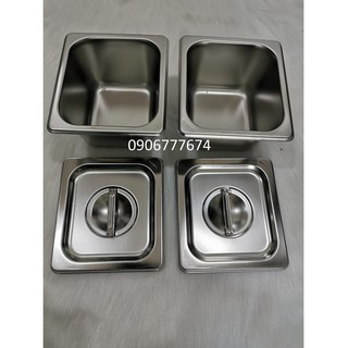 BỘ 2 KHAY INOX ĐỰNG TOPPING/CHÁO DINH DƯỠNG EAST GN 1/6(CÓ NẮP)