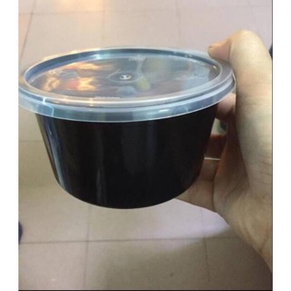100 Hộp nhựa đựng chè 500ml đế đen nắp trong ( hộp tròn đen)