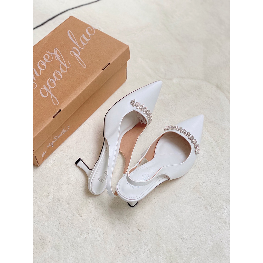 Giày Cao gót 7cm bít mũi đính đá cao cấp quai hậu - Thenysmile - VENUS
