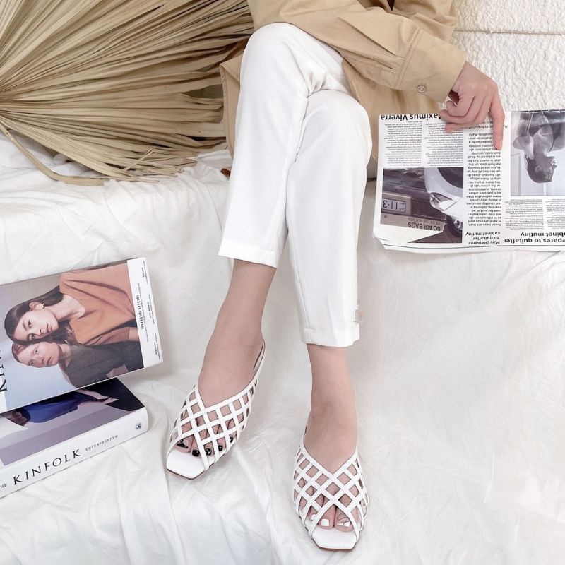 Giày Sục Nữ Đế Bệt Dây Mãnh Đan Rọ Bản Hở Mũi Phong Cách Hàn Quốc mã S13