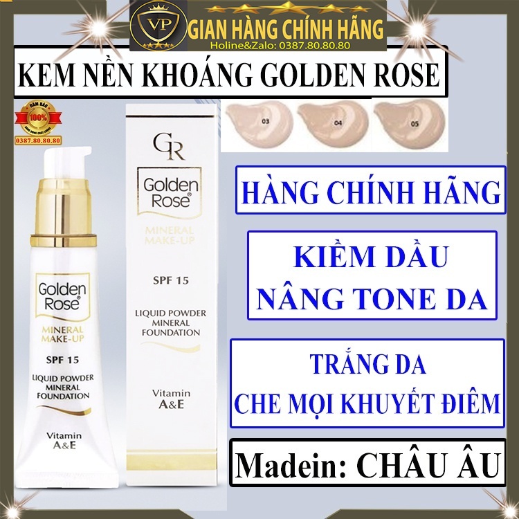 Kem nền khoáng chất kiềm dầu nâng tone da che khuyết điểm chính hãng Golden Rose dưỡng trắng da cho da dầu mụn da khô BB