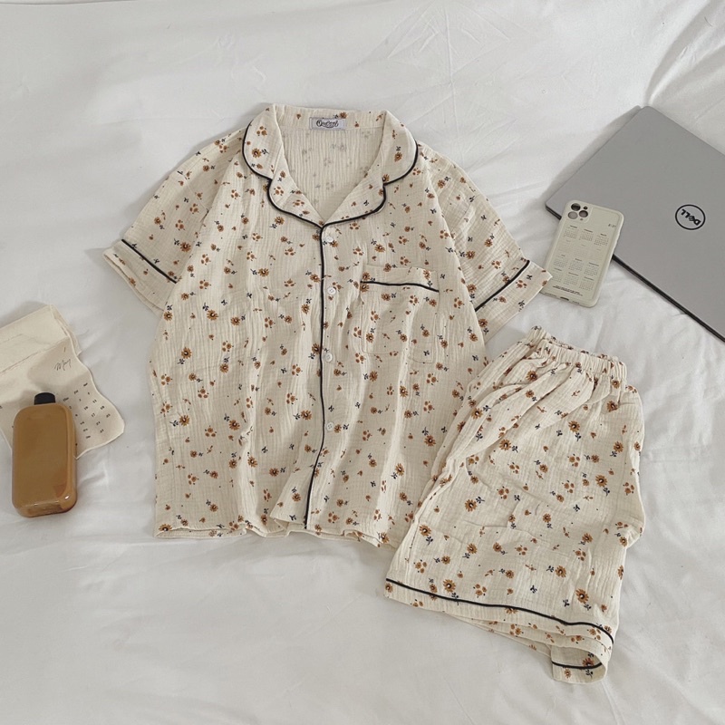 Set Bộ Ngủ Vải Đũi Xô Mềm Mát Thấm Hút Phong Cách Hàn Quốc _theday | BigBuy360 - bigbuy360.vn