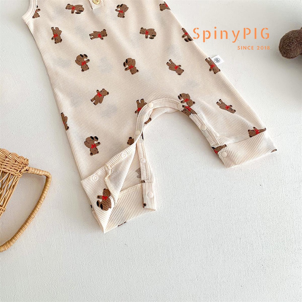 Bộ body hoạ tiết gấu cho bé 0-2 tuổi style Hàn Quốc sát nách chất liệu dệt kim thoáng khí dành cho hè thu