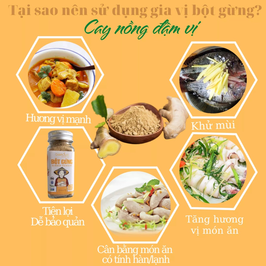 Bột gừng sấy lạnh hữu cơ nguyên chất Dalahouse 50gr, công nghệ sấy lạnh tiêu chuẩn Châu Âu