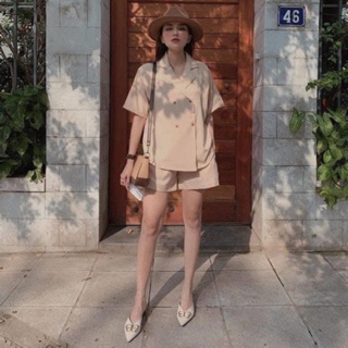 Thanh lý set áo cổ vest quần short sang chảnh