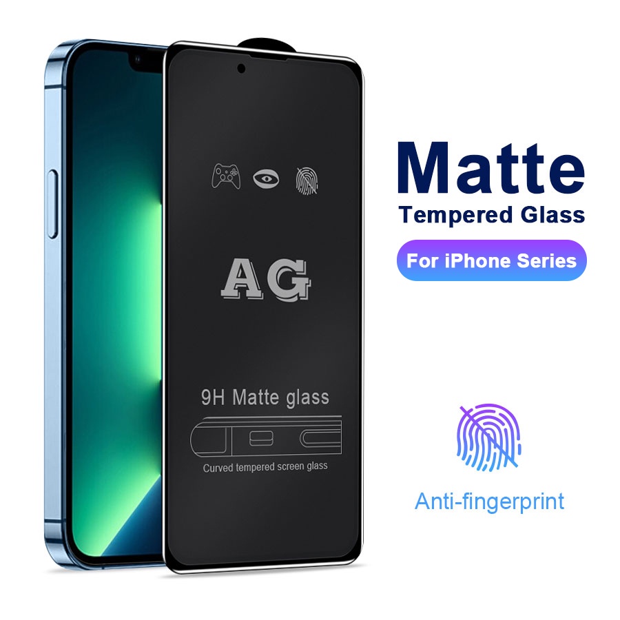 Kính cường lực nhám full màn chống vân tay AG Cho iPhone 11 12 13 14 Pro Max X XS XR 6 6S 7 8 Plus