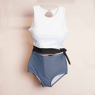 Bikini 2 mảnh đồ bơi nữ đi biển quần cạp cao kín đáo áo croptop tôn dáng Hàn Quốc Cici