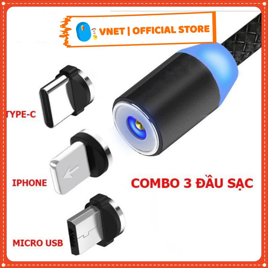 [Hàng Loại 1] Cáp sạc từ hút nam châm dây dù,có LED cao cấp