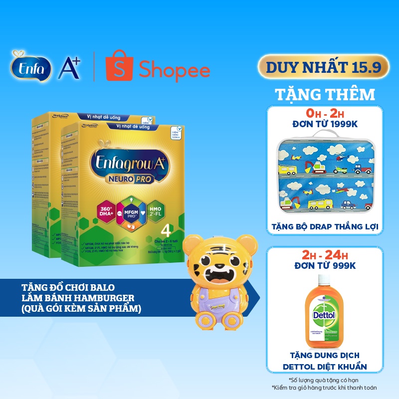 2 Hộp Sữa bột Enfagrow A+ Neuropro 4 - FL HMO Vị Nhạt Dễ Uống Enfa -1.1kg/hộp