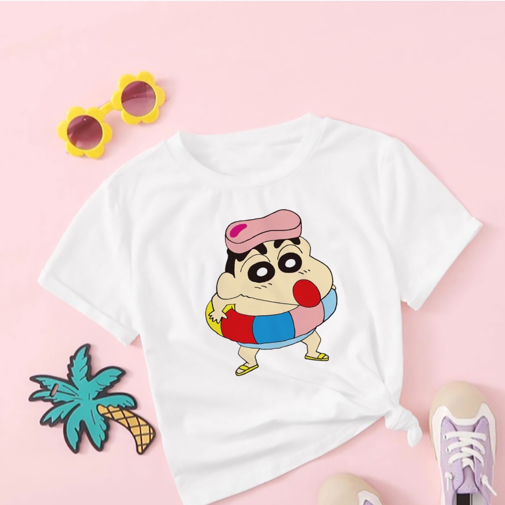 Áo Thun Dáng Rộng Cổ Tròn In Hình shin chan Dễ Thương Thời Trang Cho Bé Trai