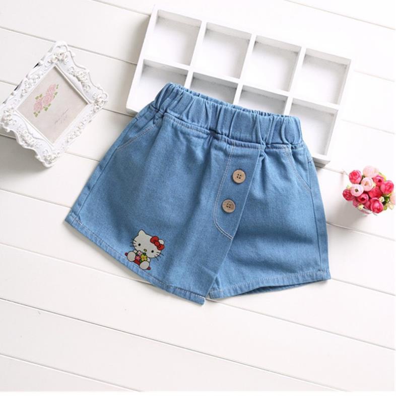 SALE (VB1) Quần Jean Ngắn Giả Váy Đơn Giản Thời Trang Cho Bé Gái 3-11 Tuổi