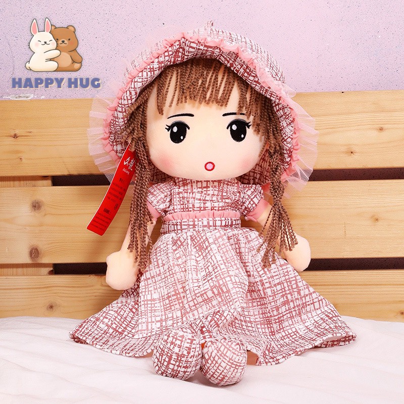 Búp bê em bé Size 70cm nhồi bông, váy nhung hồng hàng cao cấp siêu dễ thương - Happy Hug