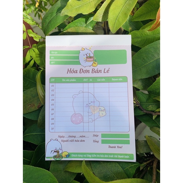HOÁ ĐƠN BÁN LẺ ĐẶT IN THEO YÊU CẦU-Size 10x14.5cm-Giấy ĐL70-Combo 5 cuốn
