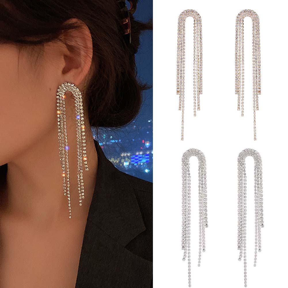 Khuyên Tai Kim Loại Dáng Dài Phong Cách Hàn Quốc Sang Trọng Cho Nữ