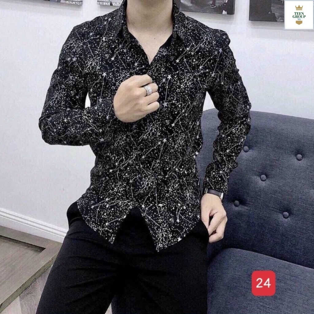 Áo sơ mi nam tenji sm23tg sơ mi nam chất lụa dài tay cao cấp trắng ngôi sao 3d thời trang tenji store 4(44 - 73kg)