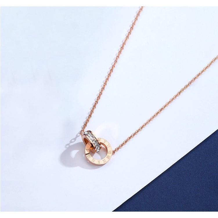 Dây chuyền nữ bạc 925 thiết kế hình nhẫn đôi chữ số La Mã BAG U DCLAMA599