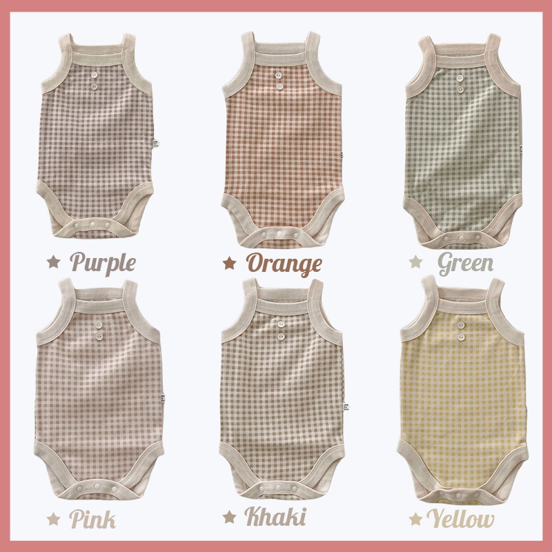 Áo Liền Quần Không Tay Chất Liệu Cotton Họa Tiết Sọc Caro Thời Trang Mùa Hè Cho Bé