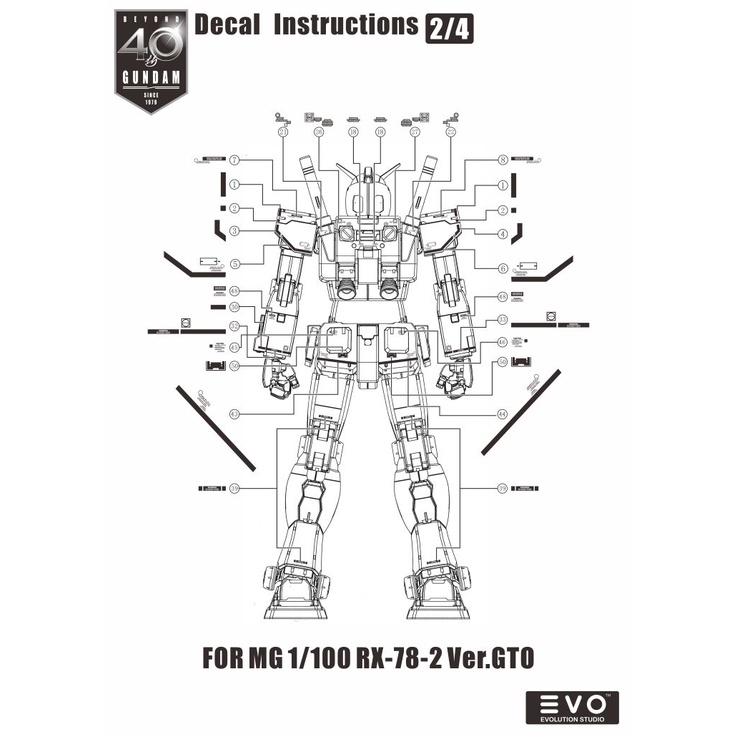 Mô Hình Lắp Ráp Gundam mg 1 / 100 Progenitor40Anniversarygto78Stickers Rx-78-2 Phiên Bản Màu