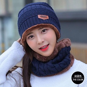 Mũ Len Thời Trang Cho Nam Nữ Kèm Khăn Quàng Cổ Có Lót Lông Mẫu TRƠN