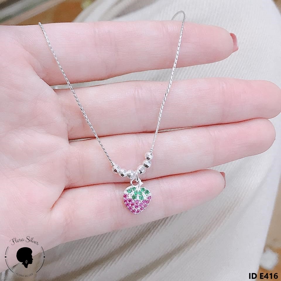 Vòng cổ bạc hình dâu tây cho bé FLORA E416