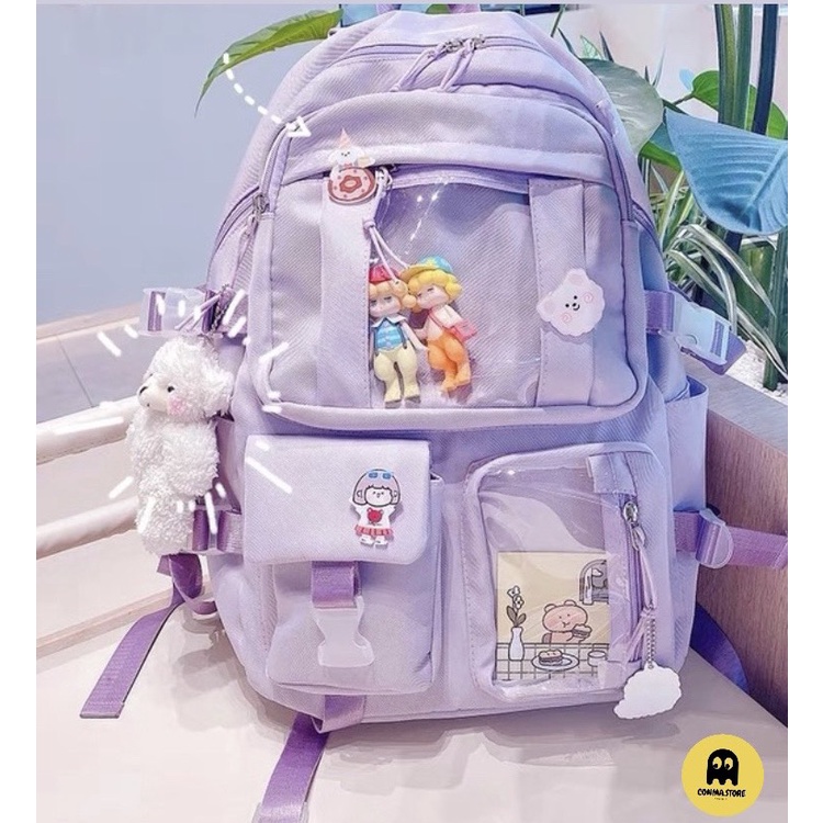 Balo Ulzzang đi học  màu tím thô  💗🍀 HÀNG CÓ SẴN 🌈🥰 2 túi trong dài 🌵