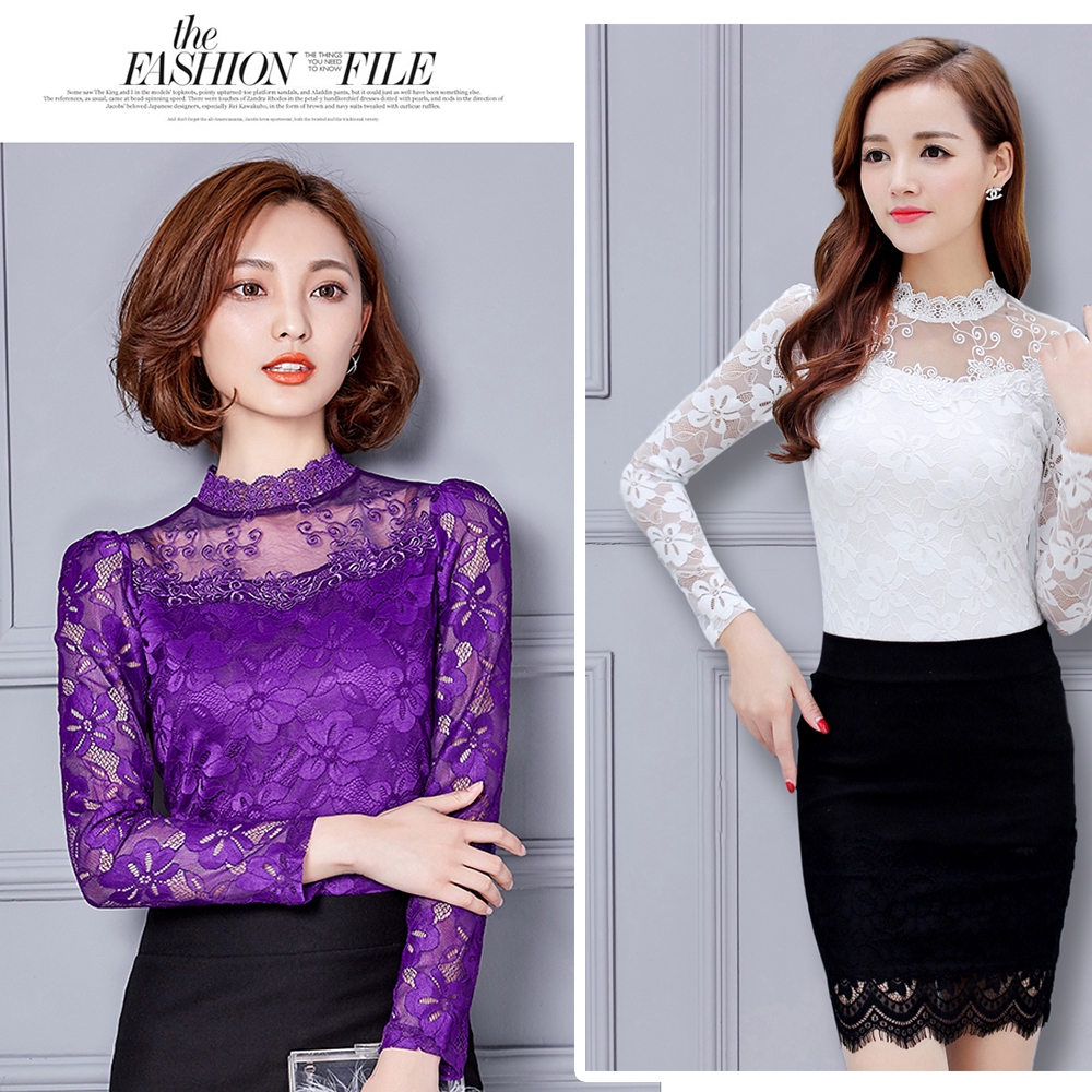 Áo tay dài phối ren hoa kiểu dáng thanh lịch cho nữ | BigBuy360 - bigbuy360.vn