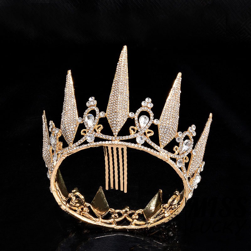 Vương miện đính đá giả kim cương kích thước 16.5x8.5cm bằng hợp kim dành cho cô dâu