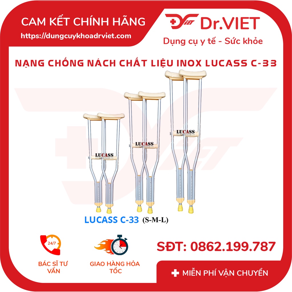 NẠNG NÁCH INOX LUCASS (NẠNG TẬP ĐI DÀNH CHO NGƯỜI TÀN TẬT, NGƯỜI BỊ TAI NẠN PHỤC HỒI CHỨC NĂNG) - DRVIET