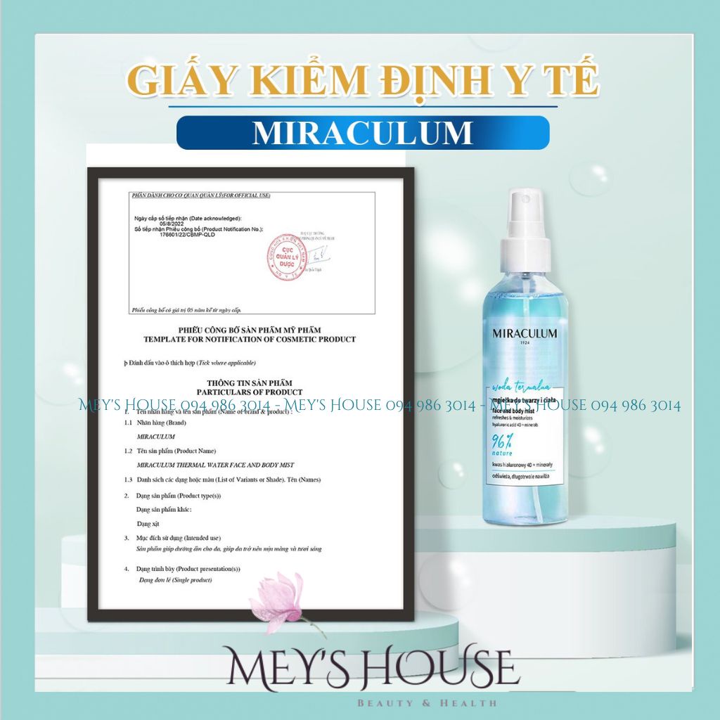 Toner Miraculum Thermal Water Face & Body Mist Dưỡng Ẩm Giúp Cân Bằng Da 200ml