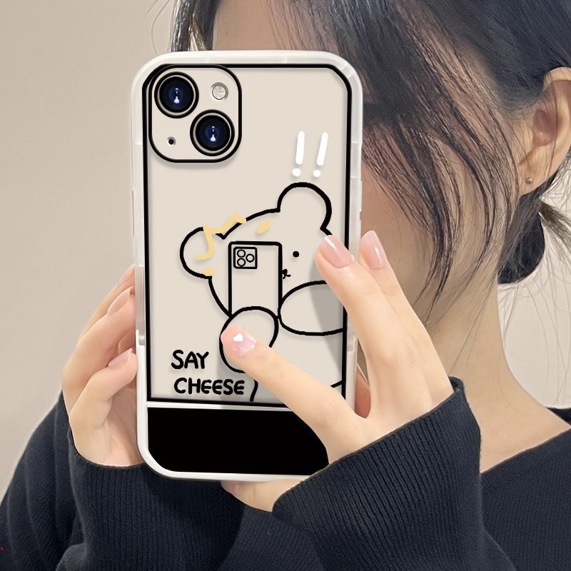 Ốp Điện Thoại Trong Suốt Khung Vuông In Hình Gấu Hoạt Hình Dễ Thương Chống Sốc Cho IPhone 13 12 11 Pro Max X XS XR 6 7 8 Plus