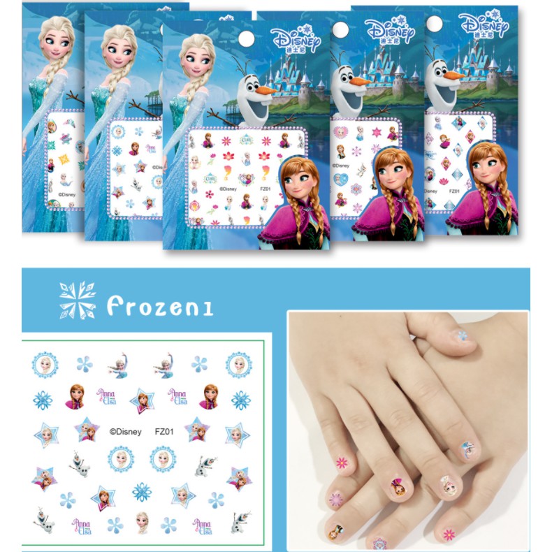Miếng Dán Móng Tay Họa Tiết Elsa Disney Cho Bé Gái, Set Dán Móng Tay Hoạt Hình Dễ Thương