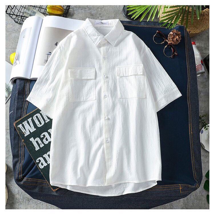 Áo đũi nam cộc tay cổ bẻ, áo sơ mi đũi túi hộp - STARSKY SM33 | BigBuy360 - bigbuy360.vn