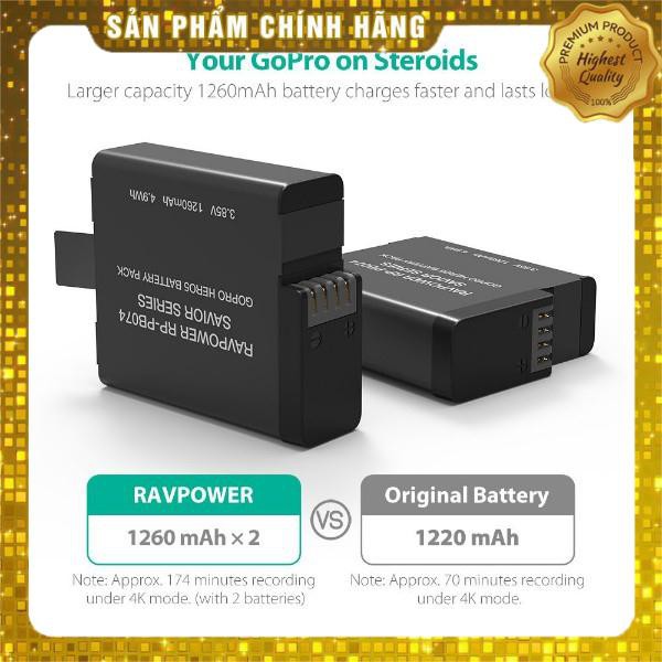 - Bộ pin sạc máy ảnh RAVPower RP-PB074 cho GoPro Hero 5/6 Black