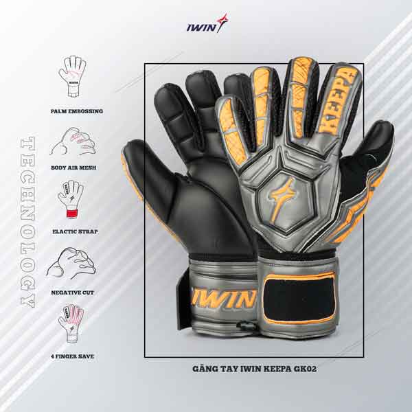 Găng Tay Thủ Môn IWIN KEEPA PRO GK02 Có Xương Trợ Ngón Loại Tốt, Dày Dặn - Vicsportvn