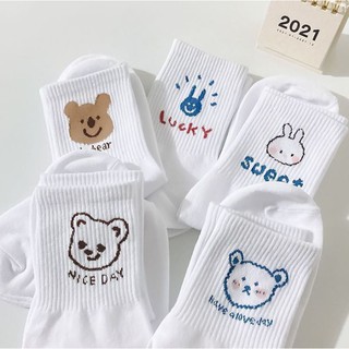 Set 5 Đôi Tất Nữ Gấu Trắng cao Cổ SS2