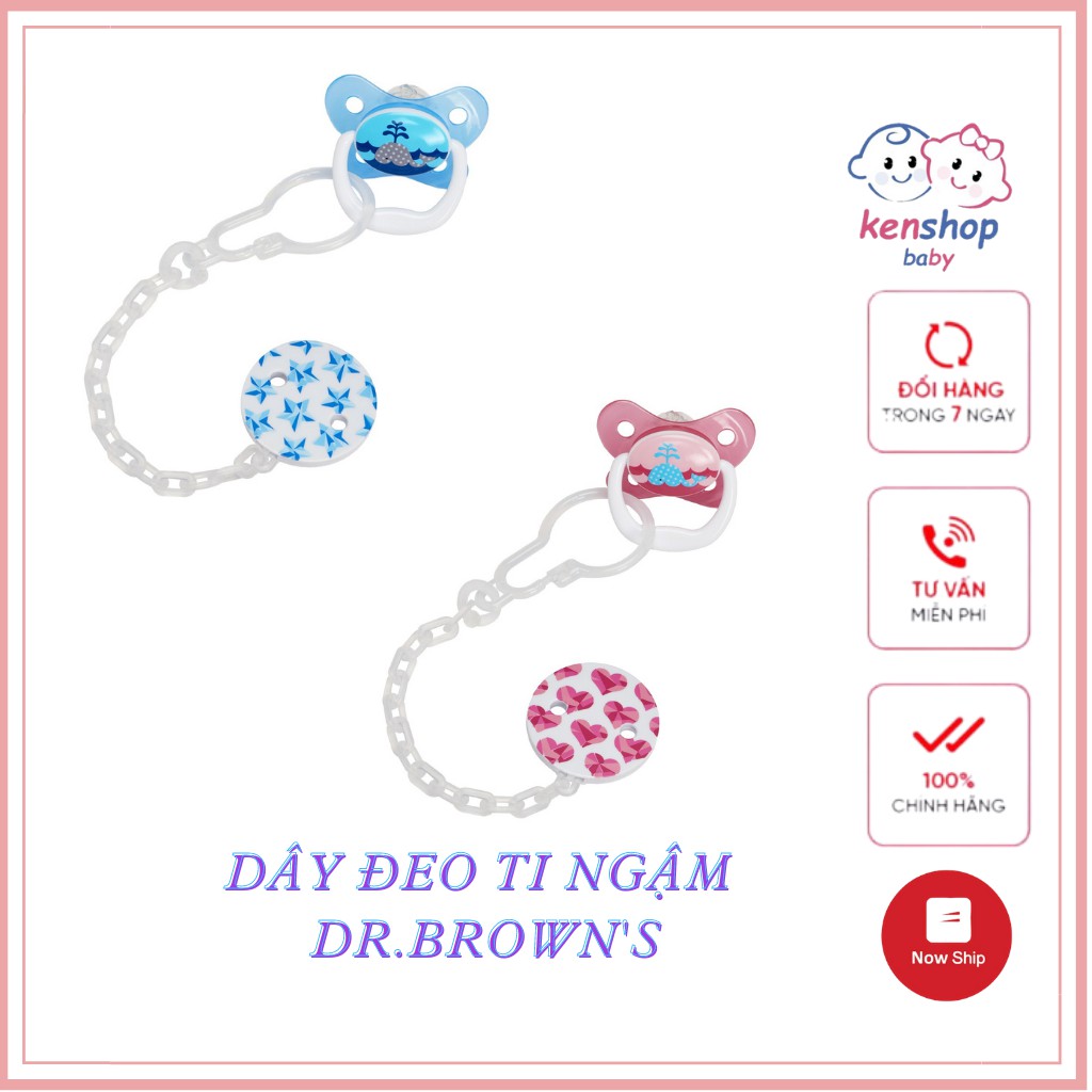 Dây đeo ti giả/ty ngậm Dr Brown's (xanh, hồng) chính hãng