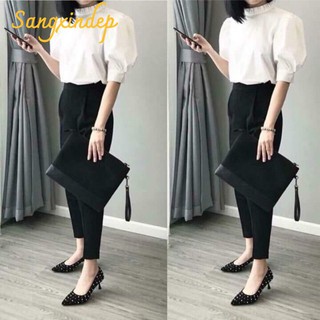 Quần baggy nữ chun lưng khoá sườn mà đen thanh lịch
