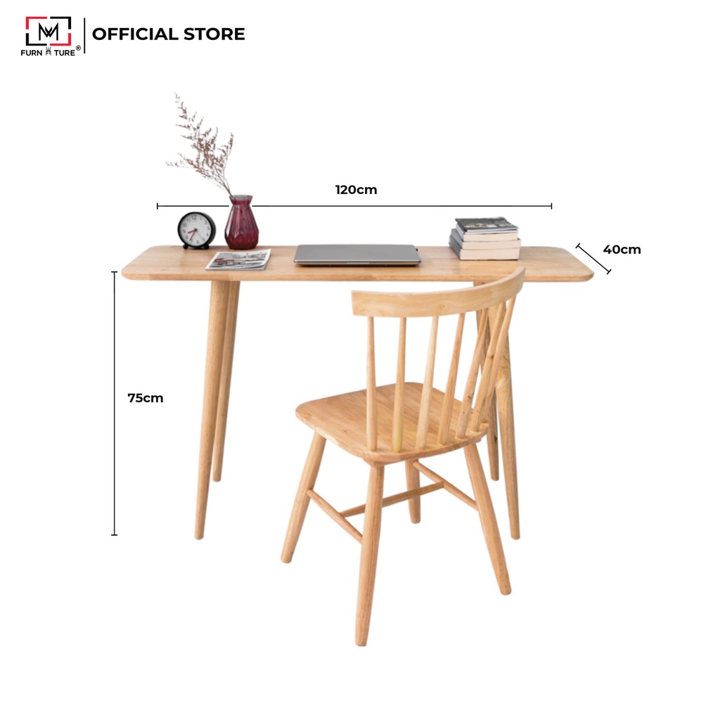 Combo bàn và ghế làm việc gỗ cao su Long Table không vạt thương hiệu MW FURNITURE - Nội thất căn hộ