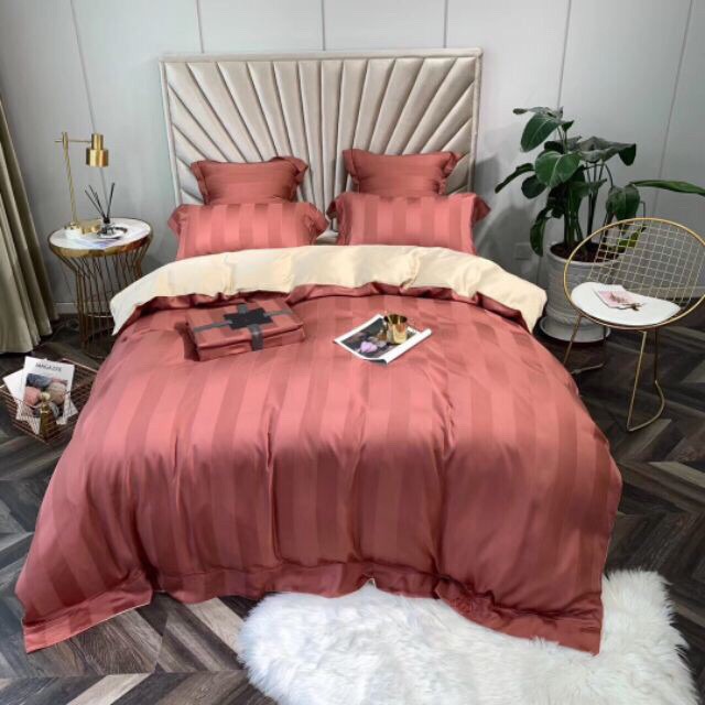 Siêu phẩm bộ chăn ga Lụa Tencel kẻ 3p cao cấp. Giá rẻ nhất.